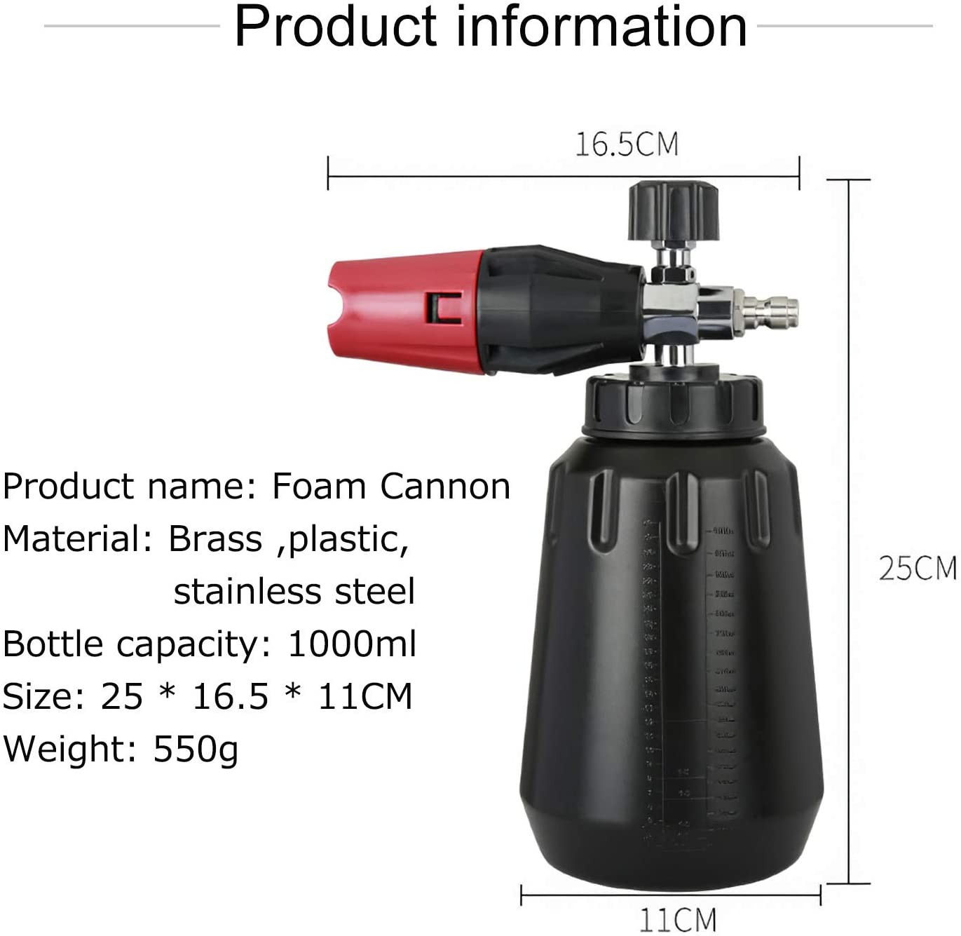 Snow Foam Cannon with 1L Bottle, Adjustable Snow Foam Lance, Heavy Duty Car Foam Blaster