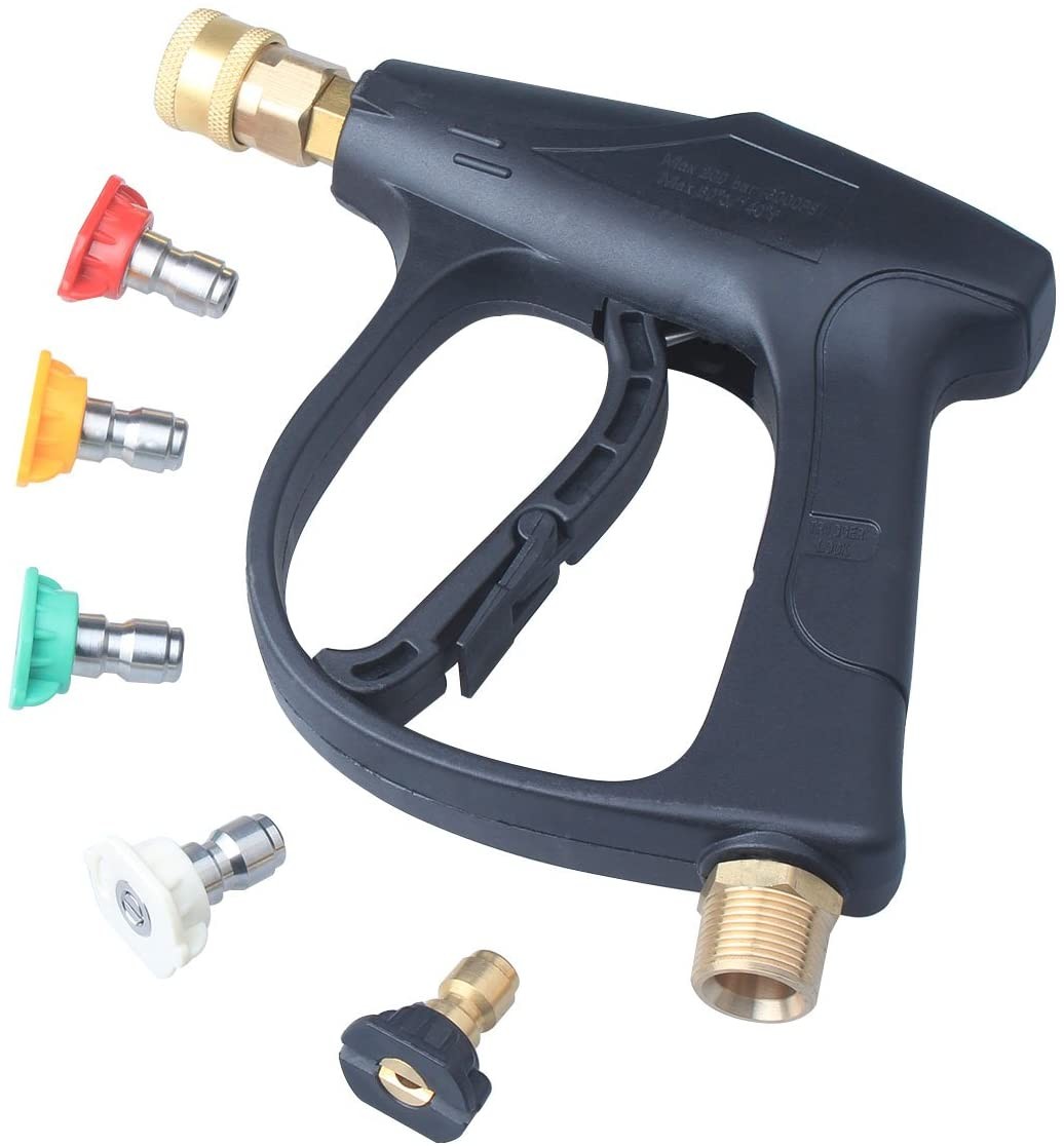 Short Wand High Pressure Washer Gun,3000 PSI Max, with 5 Pressure Power Washer Nozzles