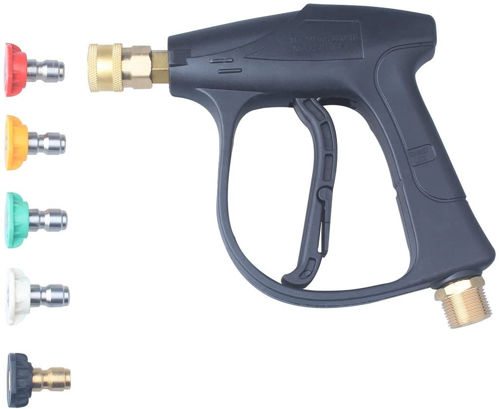 Short Wand High Pressure Washer Gun,3000 PSI Max, with 5 Pressure Power Washer Nozzles