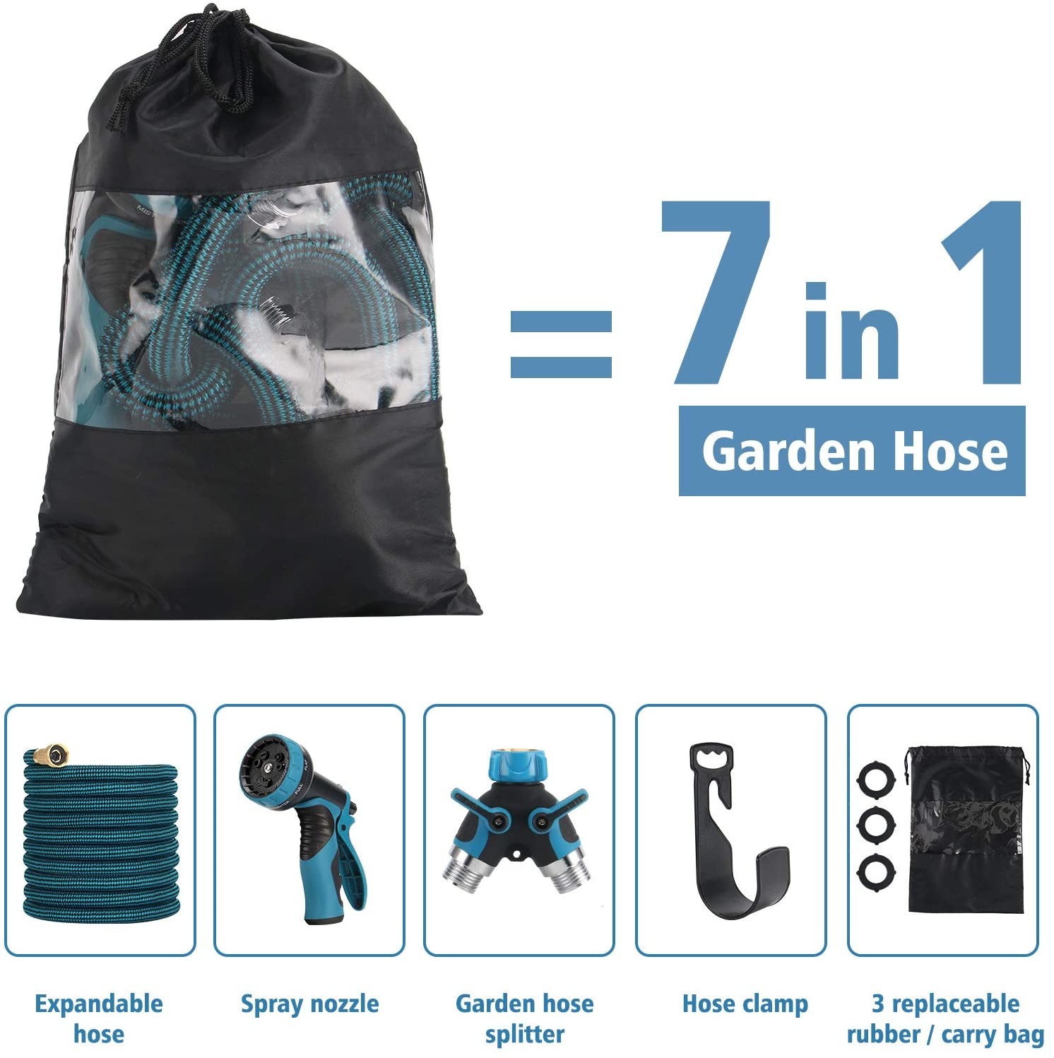 Garden Hose 50ft Expandable Water Hose with 9 Function Nozzle Durable Leakproof Flexible Hose
