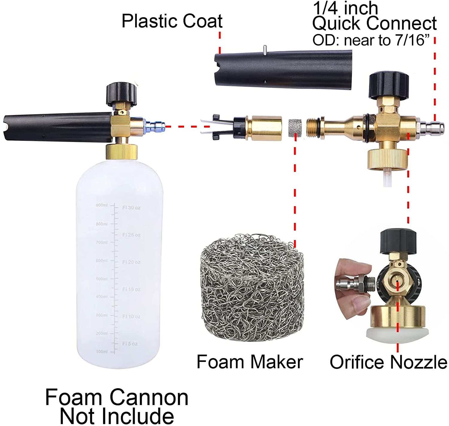  Foam Cannon Orifice Nozzle Tips and Foam Maker, Universal 1.1 mm Thread Nozzle and Mesh Filter for Snow Foam Lance