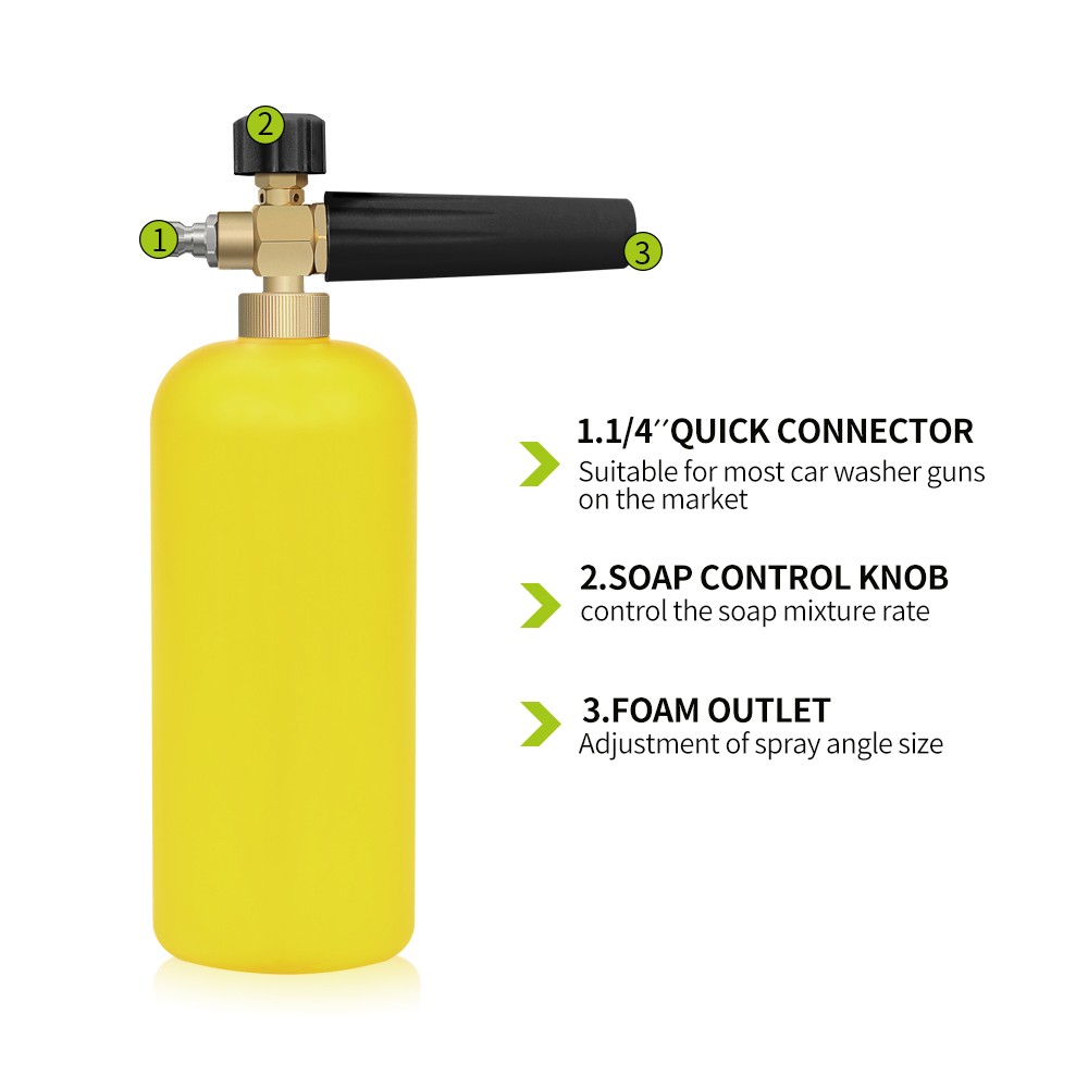 Foam cannon with 1/4 inch fast connector 1 liter bottle