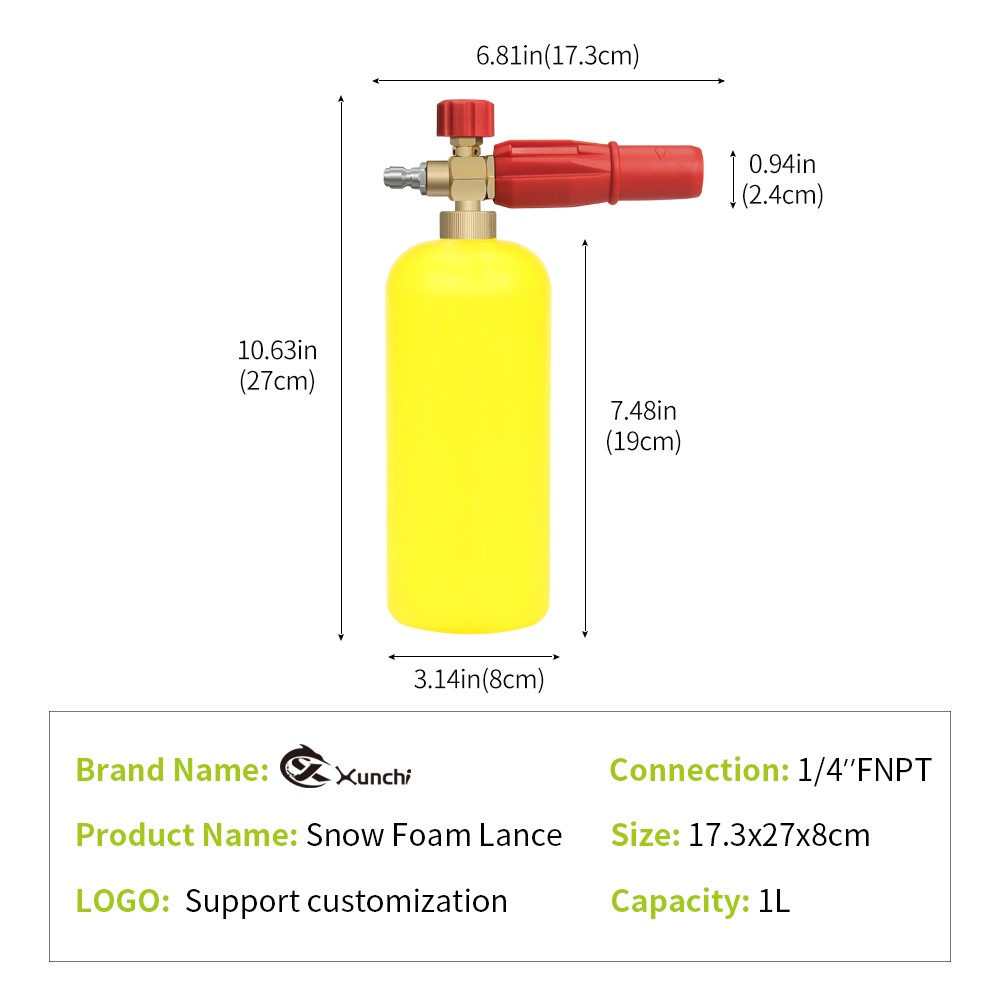 Foam cannon, with 5 high pressure cleaner nozzle tips 1/4 inch fast connector, 1 liter heavy duty vehicle foam toy gun