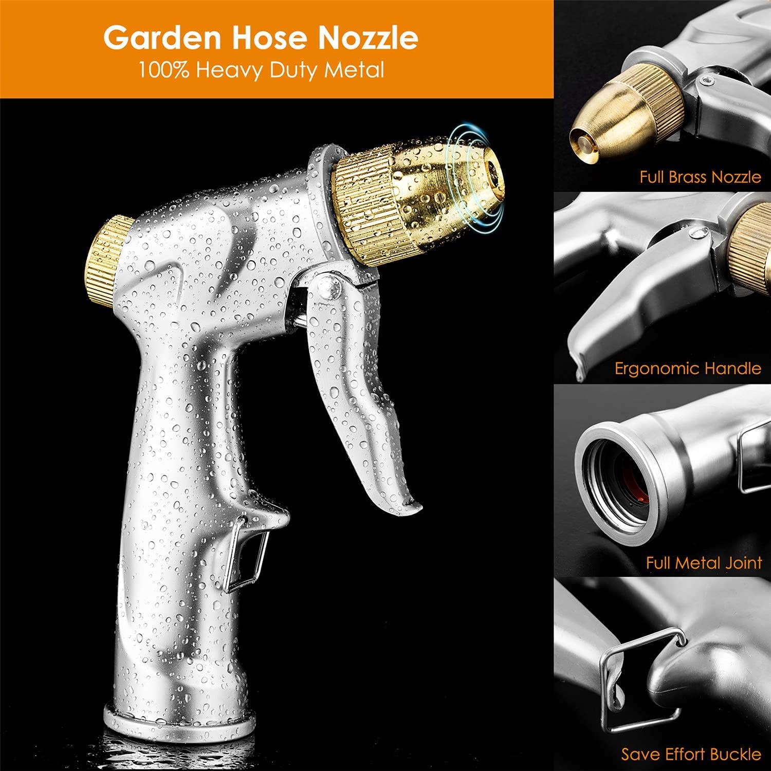 Garden Hose Nozzle, 100% Heavy Duty Metal Handheld Water Nozzle High Pressure Pistol Grip Sprayer