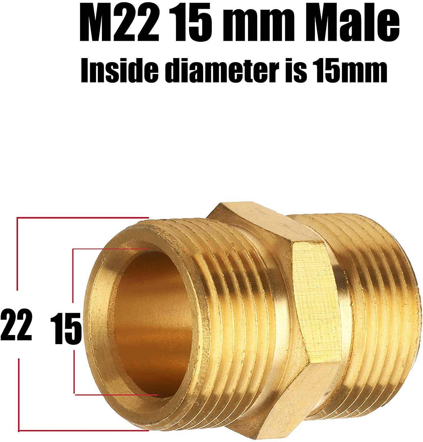 Pressure Washer Coupler, Metric M22 15mm Male Thread to M22 14mm Male Fitting