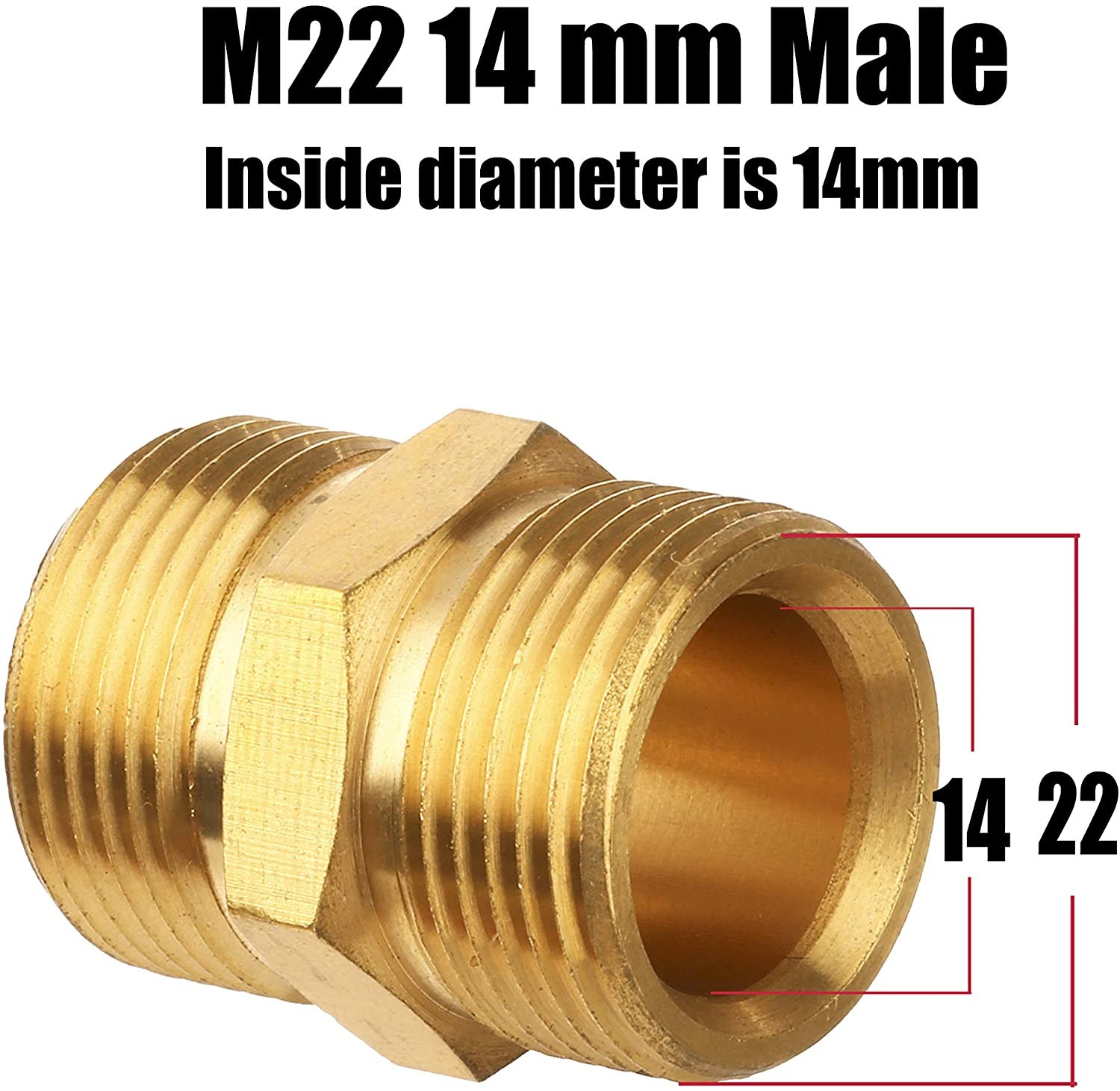 Pressure Washer Coupler, Metric M22 15mm Male Thread to M22 14mm Male Fitting