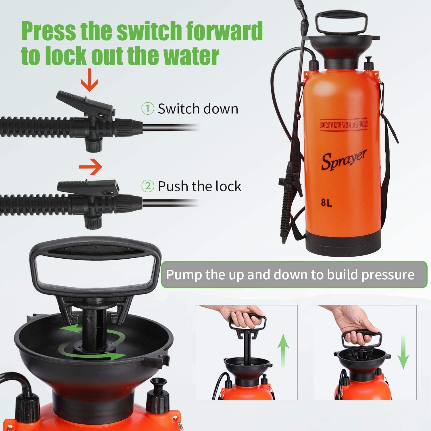 Garden Sprayer 2 Gallon Lawn Pressure Pump Sprayer with Adjustable Cone Nozzles and Portable Shoulder Strap