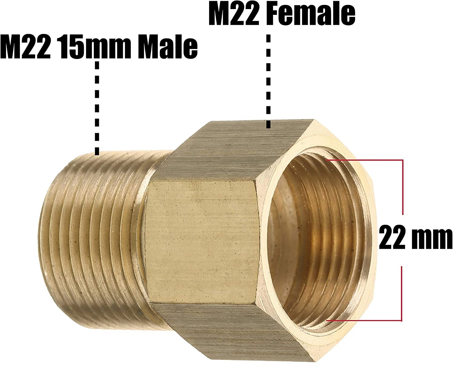 Pressure Washer Coupler, Metric M22 15mm Male Thread to M22 14mm Female Fitting