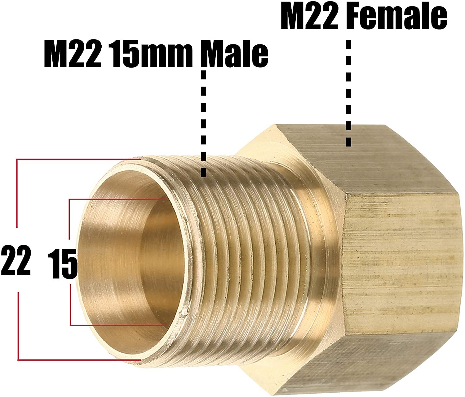 Pressure Washer Coupler, Metric M22 15mm Male Thread to M22 14mm Female Fitting