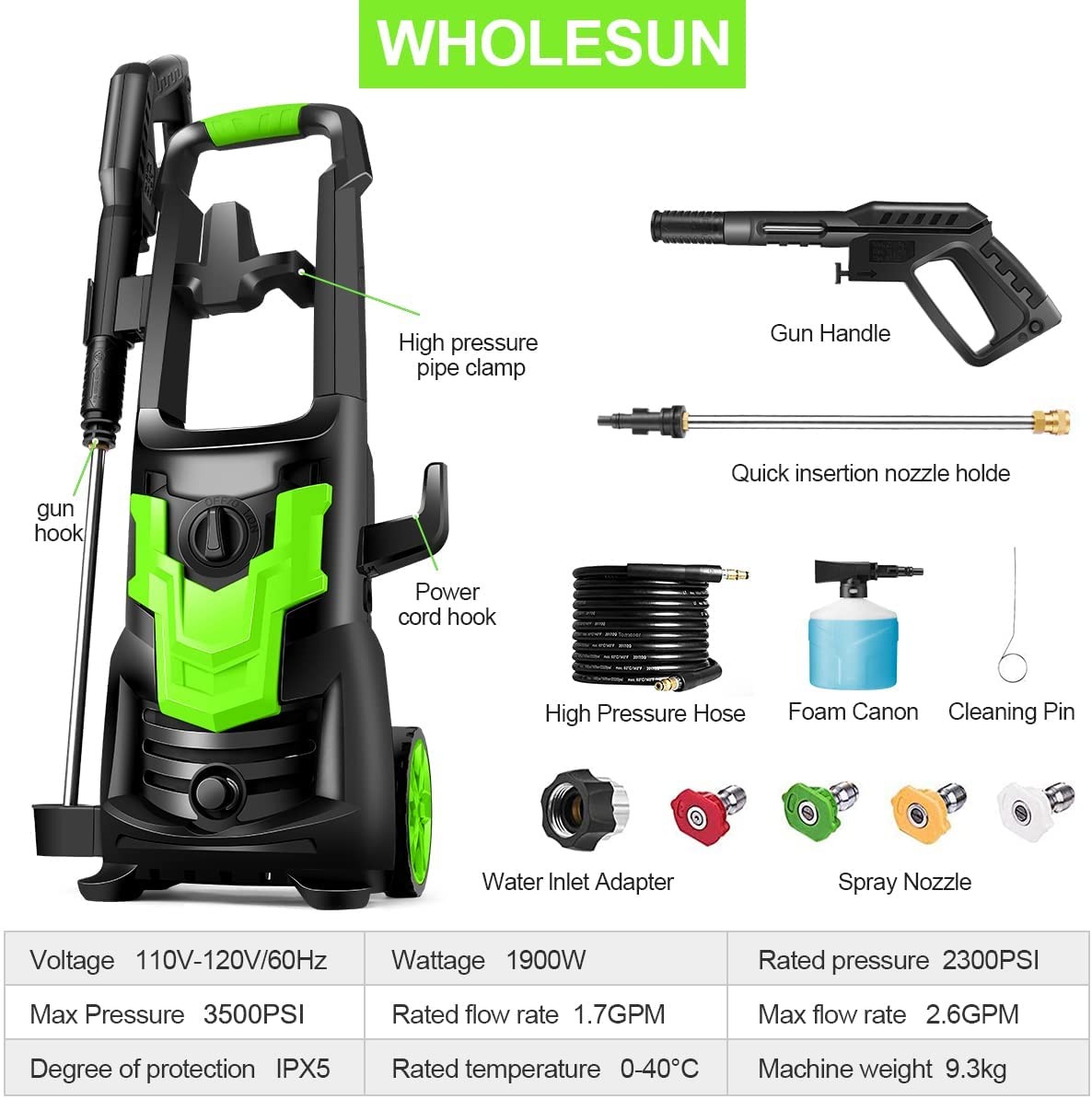 High Pressure Cleaner Machine with 4 Nozzles Foam Cannon,Best for Cleaning