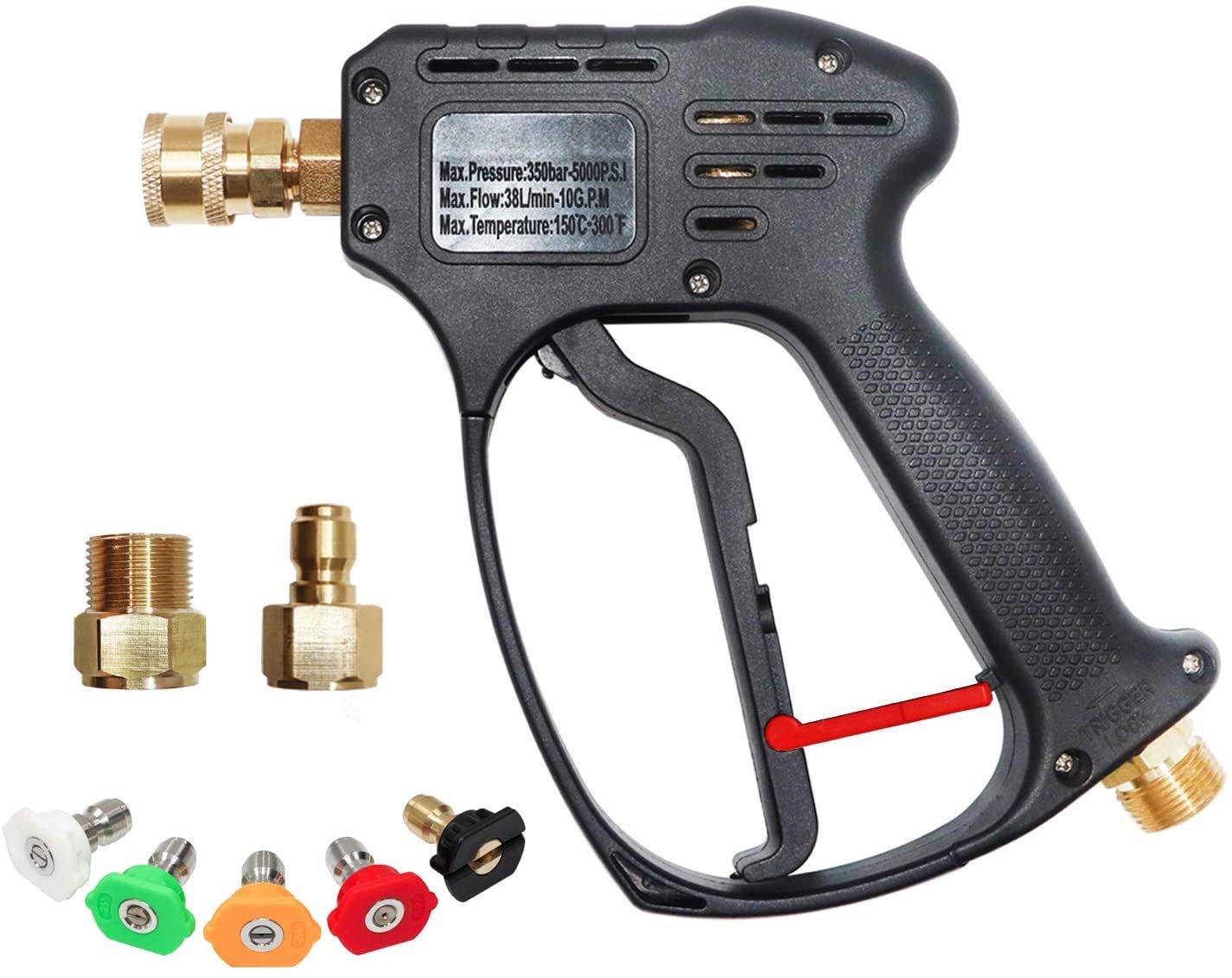  High-pressure power washer short gun kit with 5-colour nozzles  4000psi